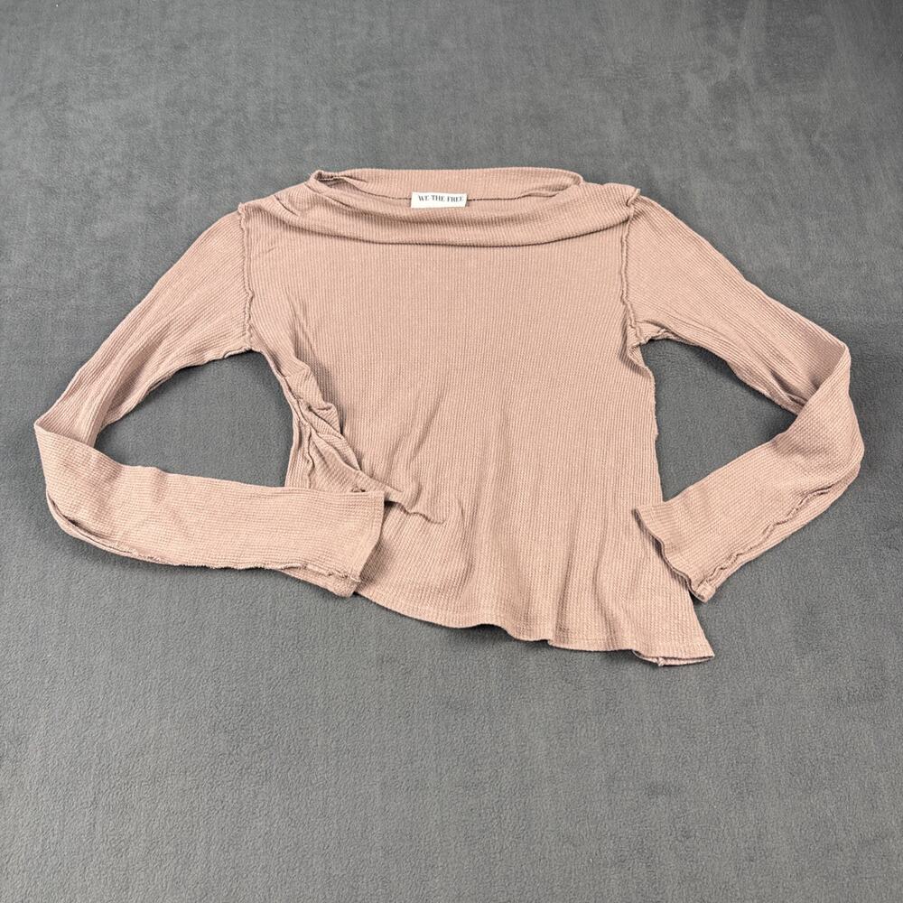 We The Free Free People Gray Asymmetrical Waffle Raw Edge Shirt Large